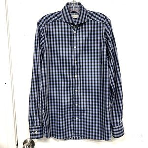 Eton cotton check shirt Mens button up long sleeve Size 15.5 Slim tapered